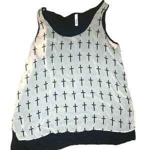 Black and White Cross Patterned Women's Top